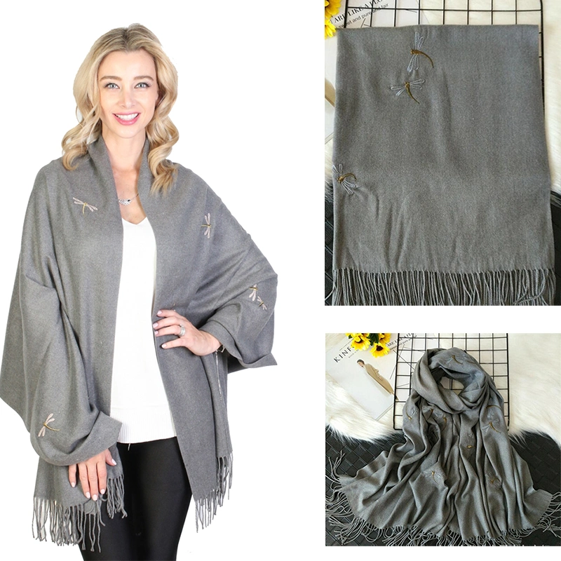 Embroidered Cashmere Scarf Shawl Thickened Long Fringed Scarf