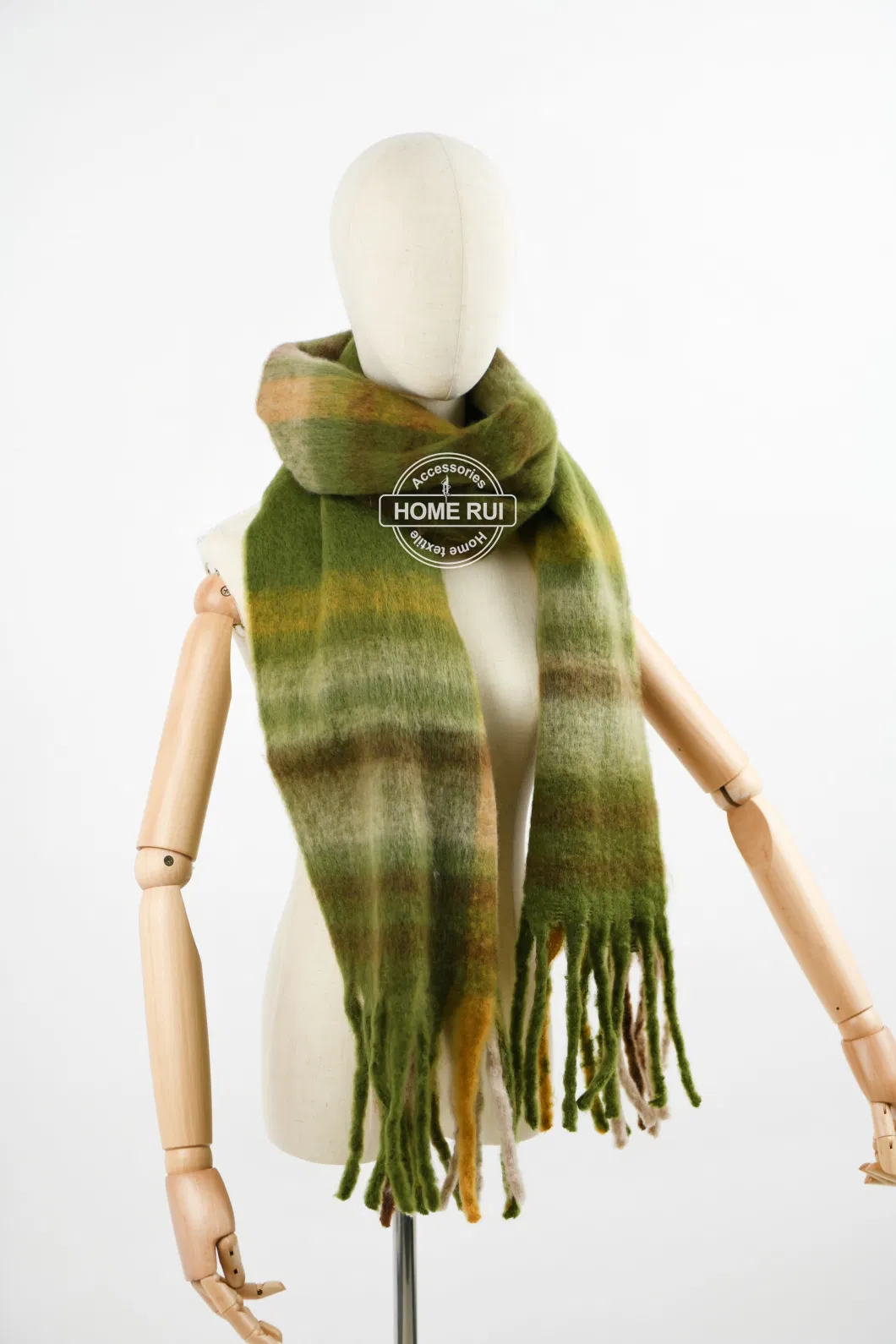 Fluffy Luxury Designer Plaid Winter Warm Wool Soft Thick Oversize Shawl Wholesale Knit Ladies Scarves