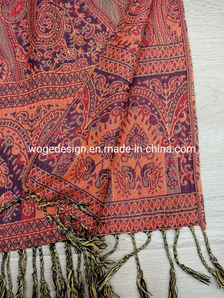 Fashion Hot Sold Ladies Jacquard Flower Polyester Blend Viscose Yarn Pashmina Scarf Poncho