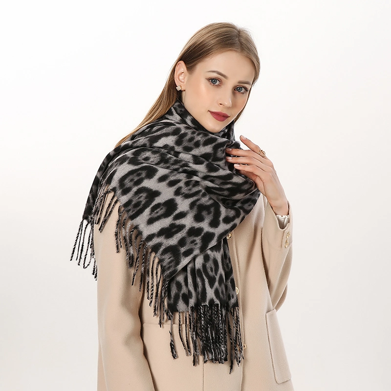 Wholesale Leopard Printed Oblong Scarf with Fringe for Ladies