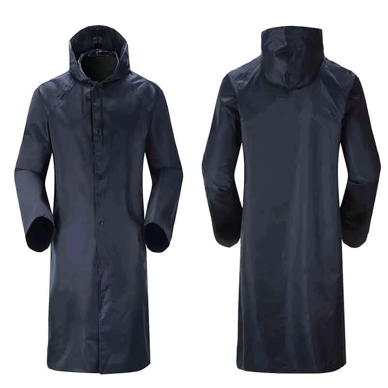 Mens Long Hooded Safety Rain Jacket Waterproof Raincoat Poncho