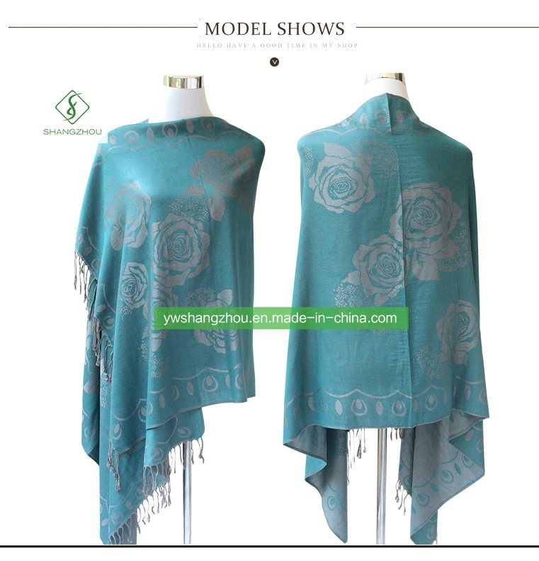 New Design Fashion Pashmina Shawl with Rose Jacquard Scarf