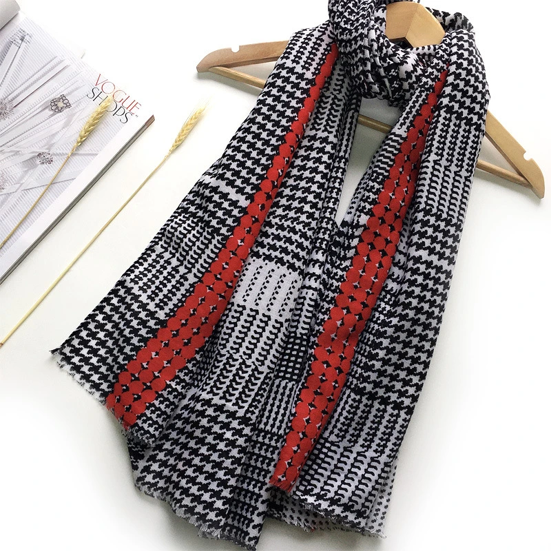 Classic Black White Style Fashion Wholesale Soft Breathable High Quality Spring Autumn Lady Women Custom Printing Chiffon Scarf Shawl