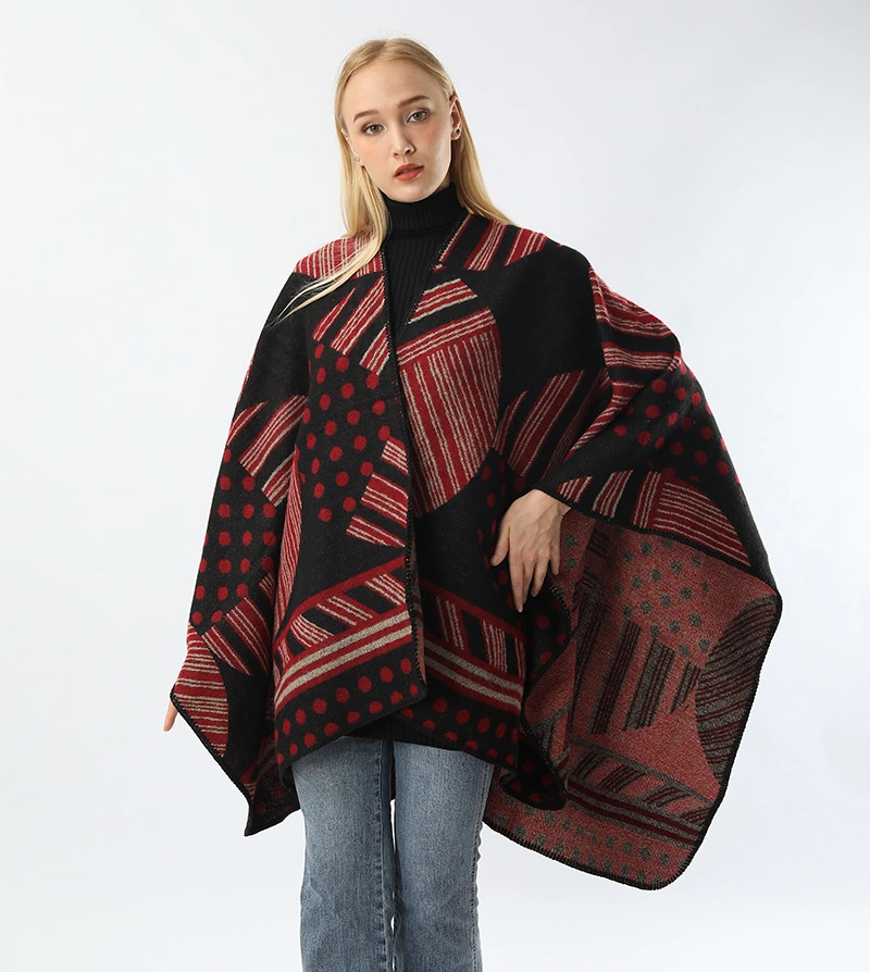 Bohemian Poncho Winter Warm Round DOT Pattern Shawls Thicken Striped Women Cape
