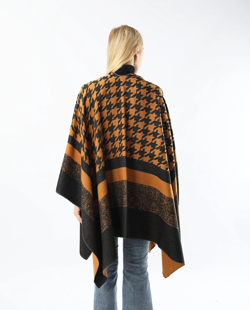 Wholesale Blankets Women Warm Poncho Acrylic Cape Classic Geometric Plaid Women Shawl