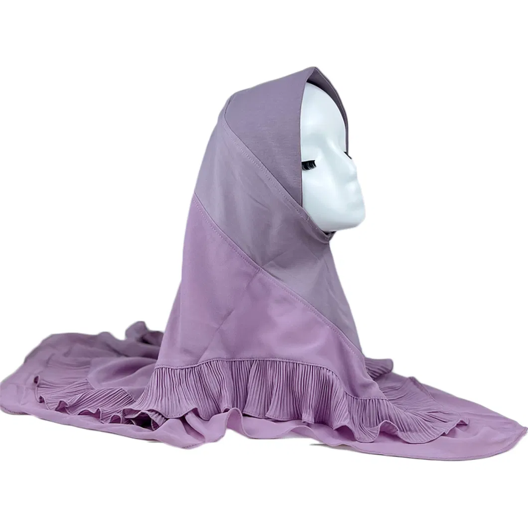 Bilayer Chiffon Skin-Friendly Muslim Head Scarf with Ruffled Women Foulard Hijab