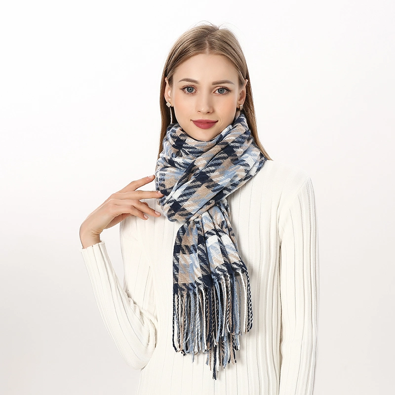 Custom Fashion Tartan Long Scarf with Fringe for Ladies