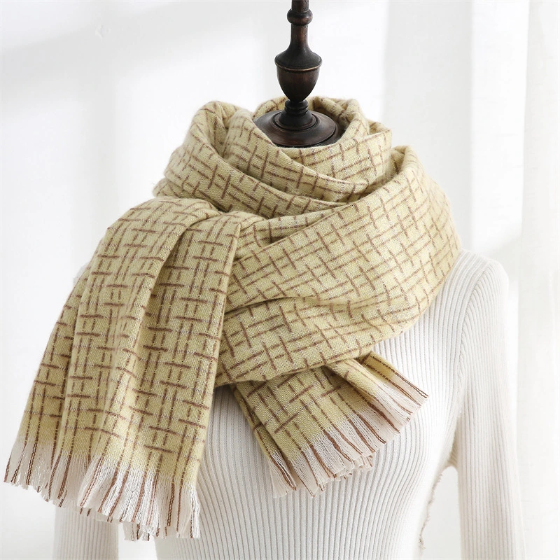 Fashion Winter Fresh and Sweet Cashmere New Style Light Striped Plaid Fringed Lady Scarf