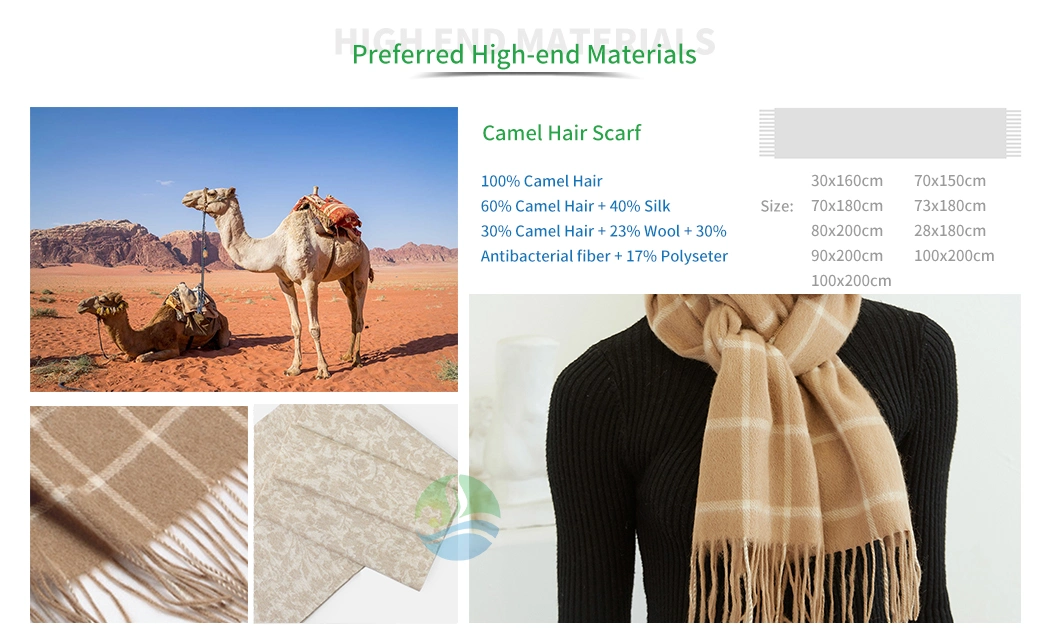 30% Camel Hair 23% Merino Wool Anti-Bacterial Fiber Women Comfortable Scarf