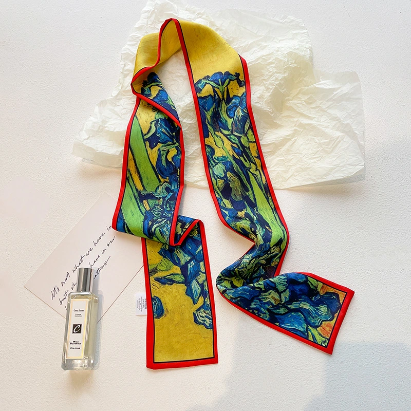 Women Spring Vintage Hair Band Floral Custom Fashion Colorful Daily Long Silk Scarf