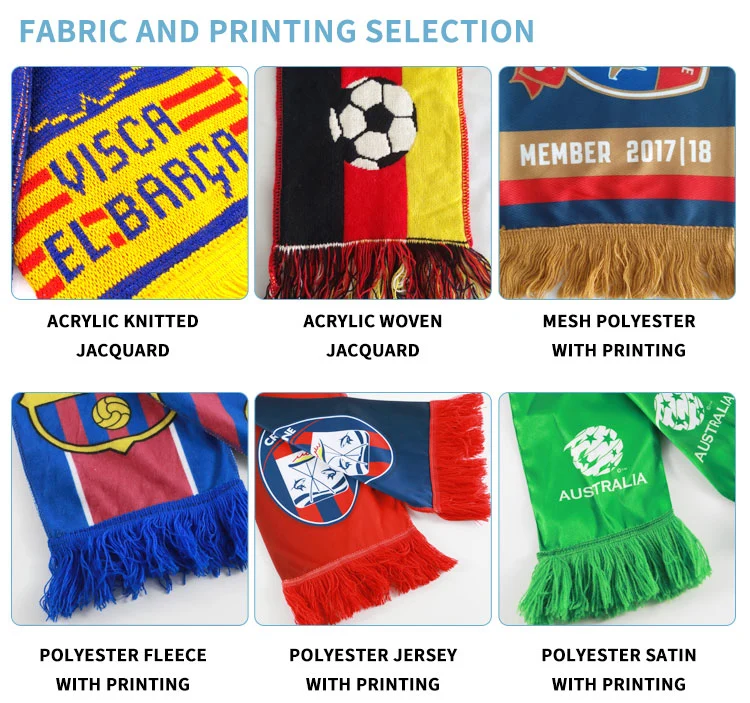 Double Layer Custom Knitted Jacquard 100% Acrylic Soccer Club Fan Scarf Football Game Scarf for Fans