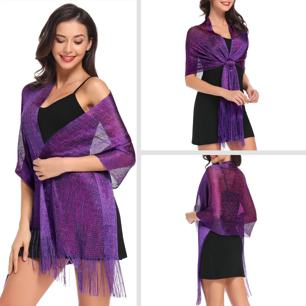 Ladies Summer Light Shimmering Metallic Shawls and Wraps for Formal Dresses