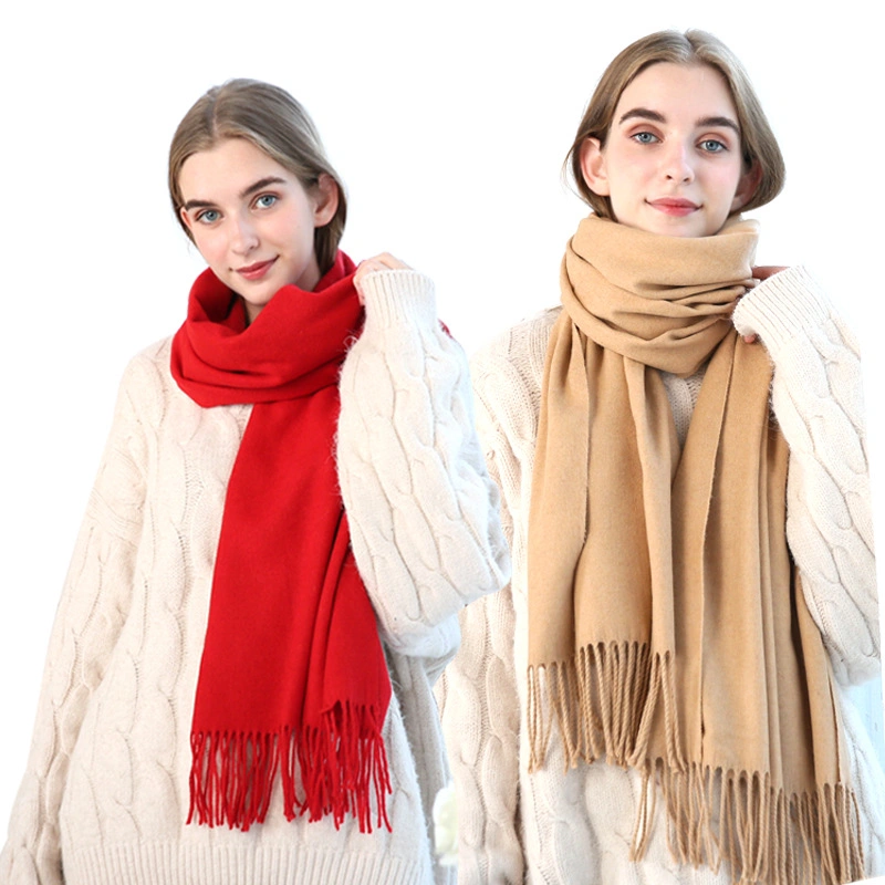 High Quality Apparel Cool Fashion Solid Color Lady Winter Warmer Thick Long Woven Knitted Fake Wool Cashmere Scarf