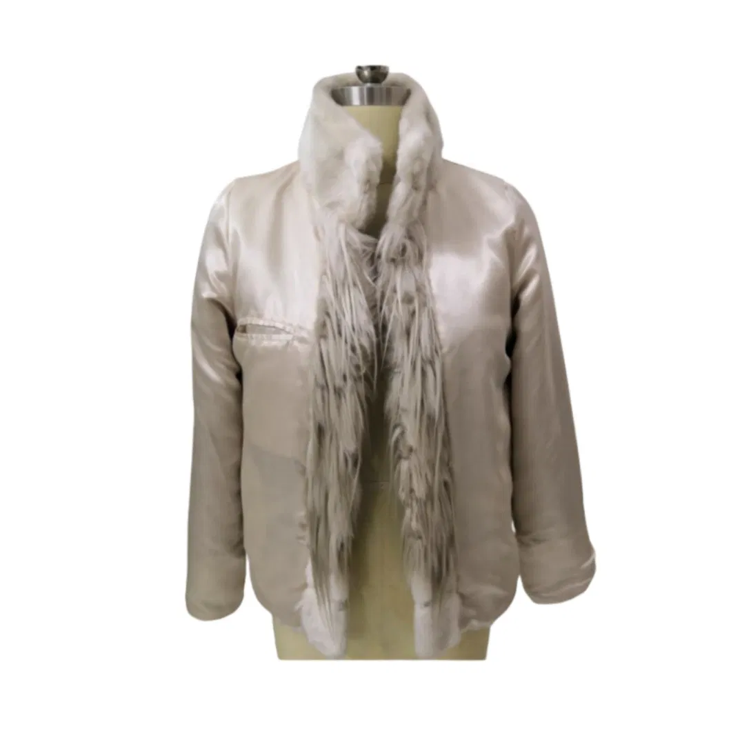 Ladies Faux Fur Jacket Popular Outerwear Winter Coat with Faux Mink Collar