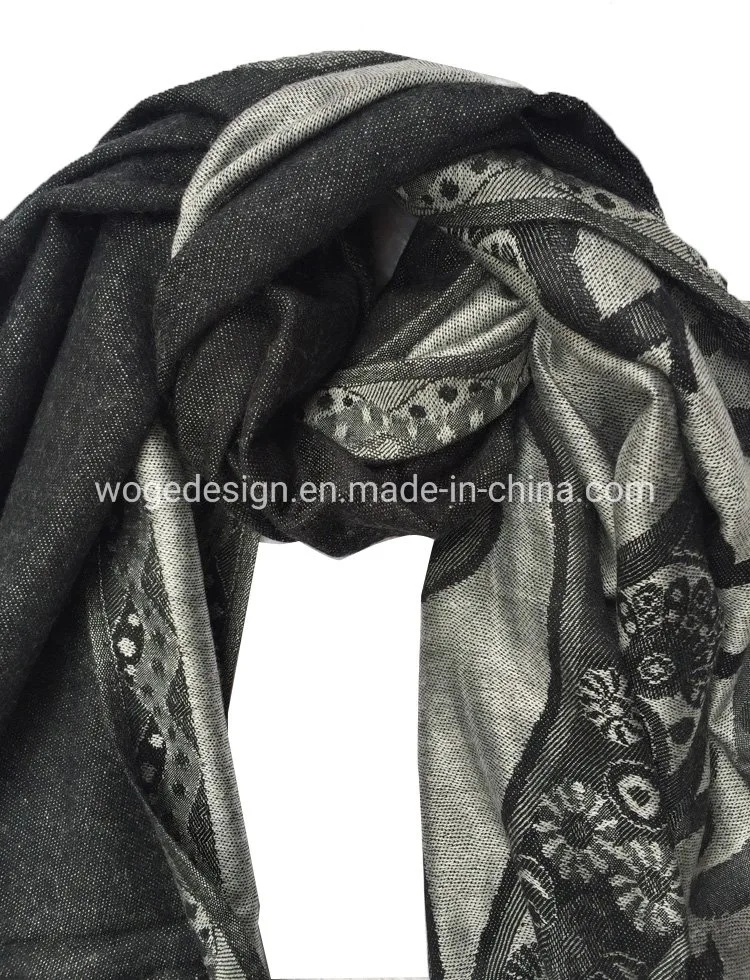 Fashion Soft Large Viscose Scarf Shawl Dupatta Handkerchief Europe Jacquard Black White Paisley Floral Pashmina for Lady