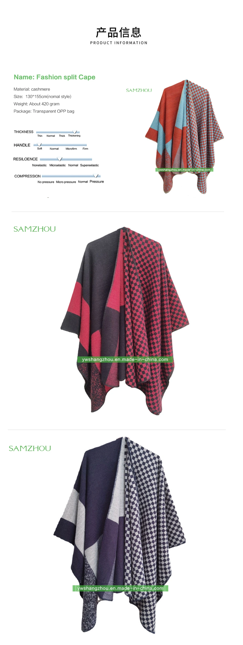 Customized Western Jacquard Plaid Split Cape Lady Cashmere Shawl Winter