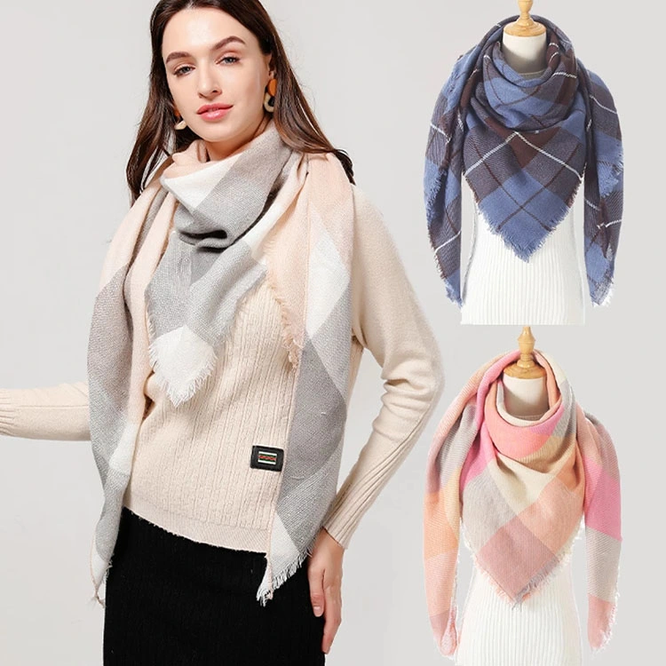 Wholesale Women Winter Cashmere Scarf Plaid Triangle Shawls