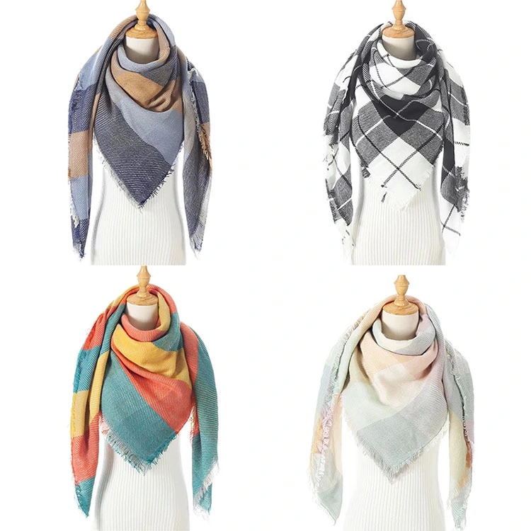 Wholesale Women Winter Cashmere Scarf Plaid Triangle Shawls