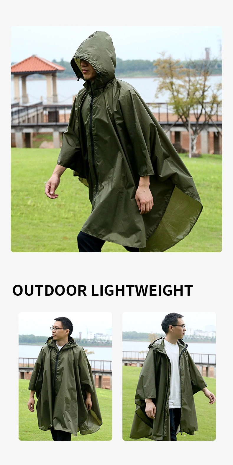 Reusable Portable Waterproof Hooded Rain Poncho Lightweight Raincoat Rain Cape Motorbike Riding Poncho