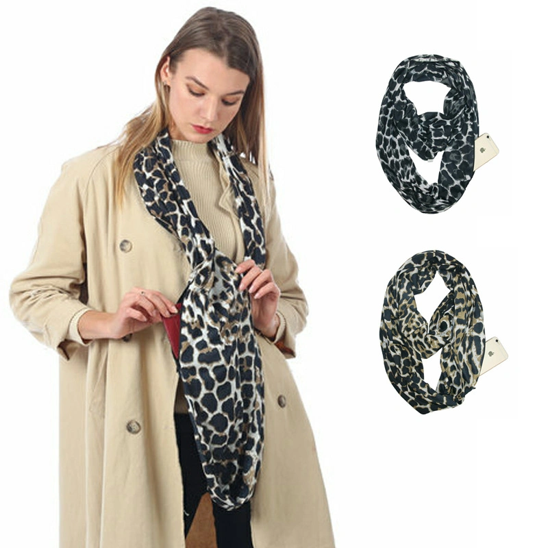 Hot Item Spring Autumn Lady New Designer Brand Luxury Fashion Print Scarves Ladies Shawl Loop Snood Women&prime;s Accessories Scarf with Pocket
