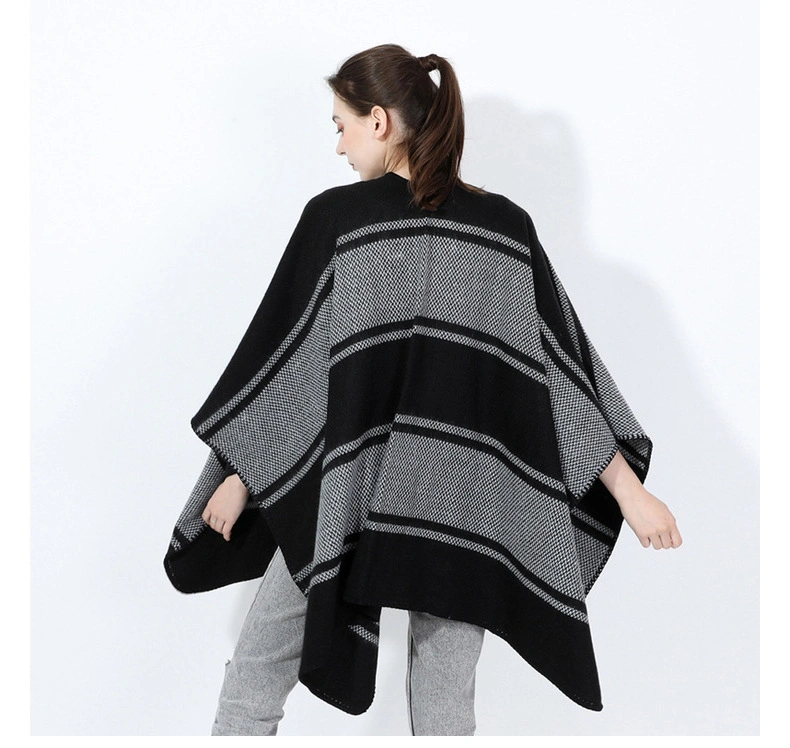 Stripe Oversized Shawl Scarf Fashion Simple Design Poncho Winter Women Cape