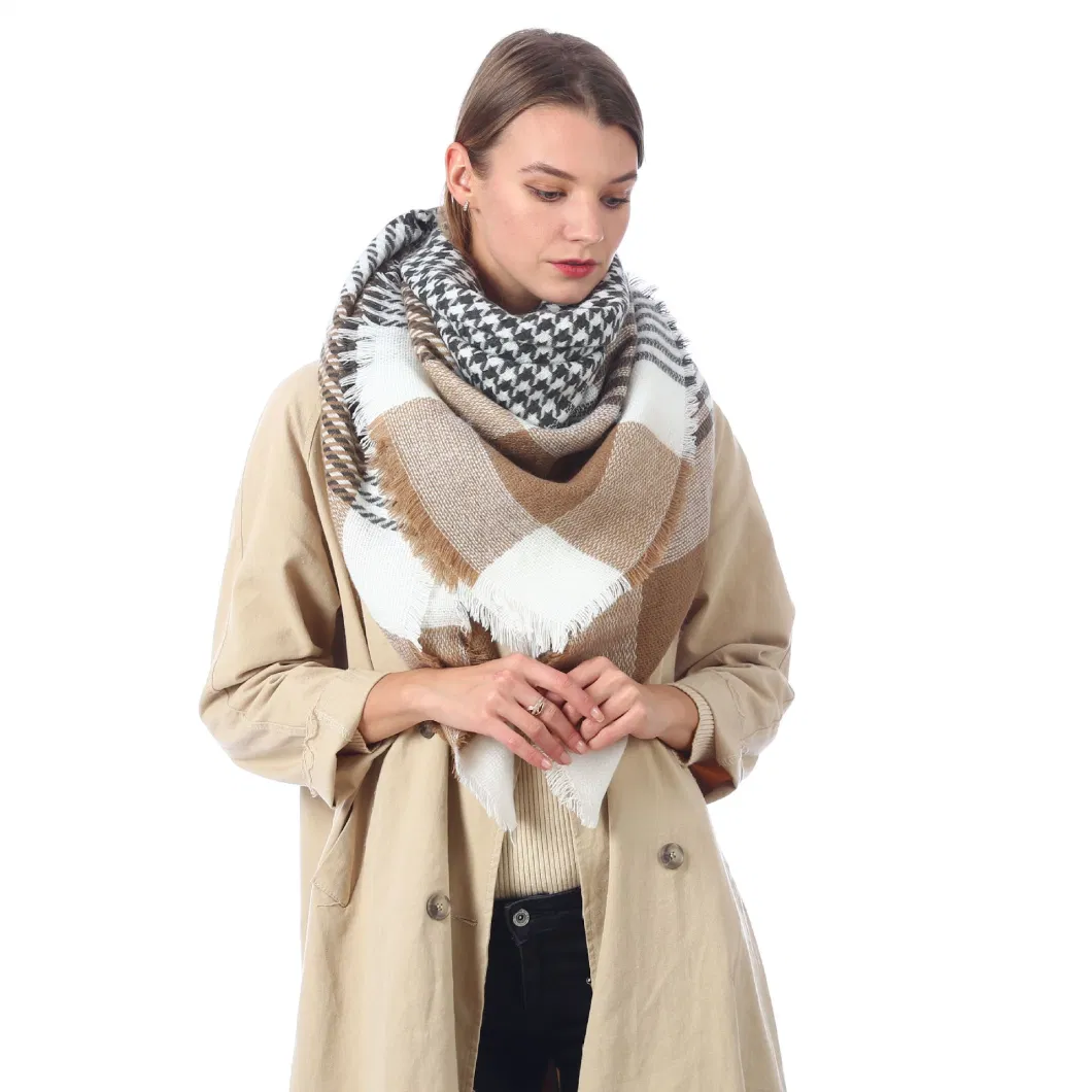 Fashion Black Square Scarf Imitation Cashmere Plaid Scarves Warm Shawl Manufacturers Sales