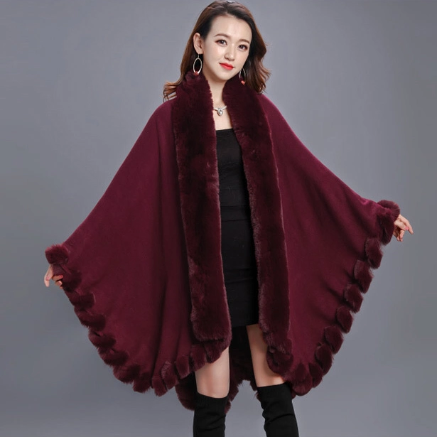Winter Women&prime;s Solid Faux Fur Poncho Lady&prime;s Fashion Fur Scarf