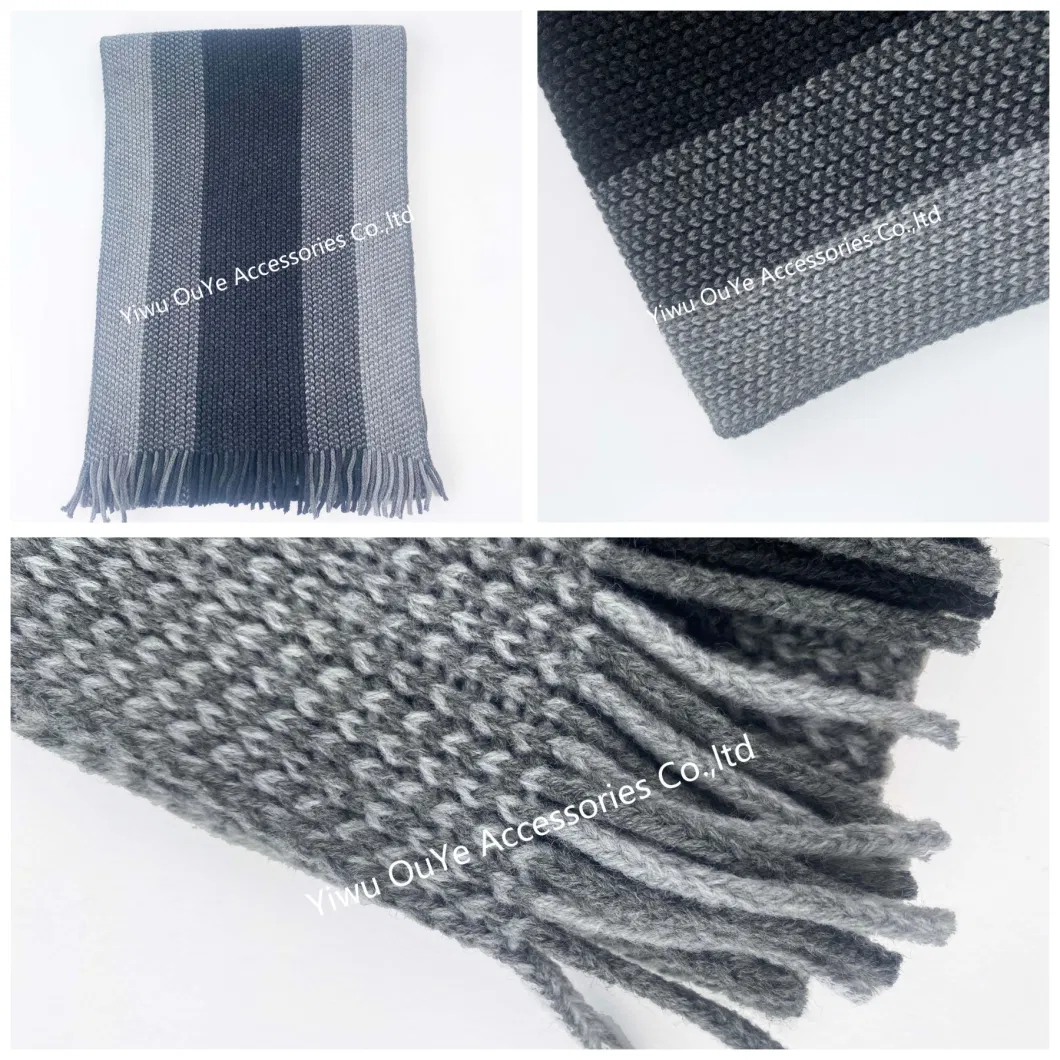Customized Winter Accessories Unisex Acrylic Stripe Tassle Stretch Knitted Scarf