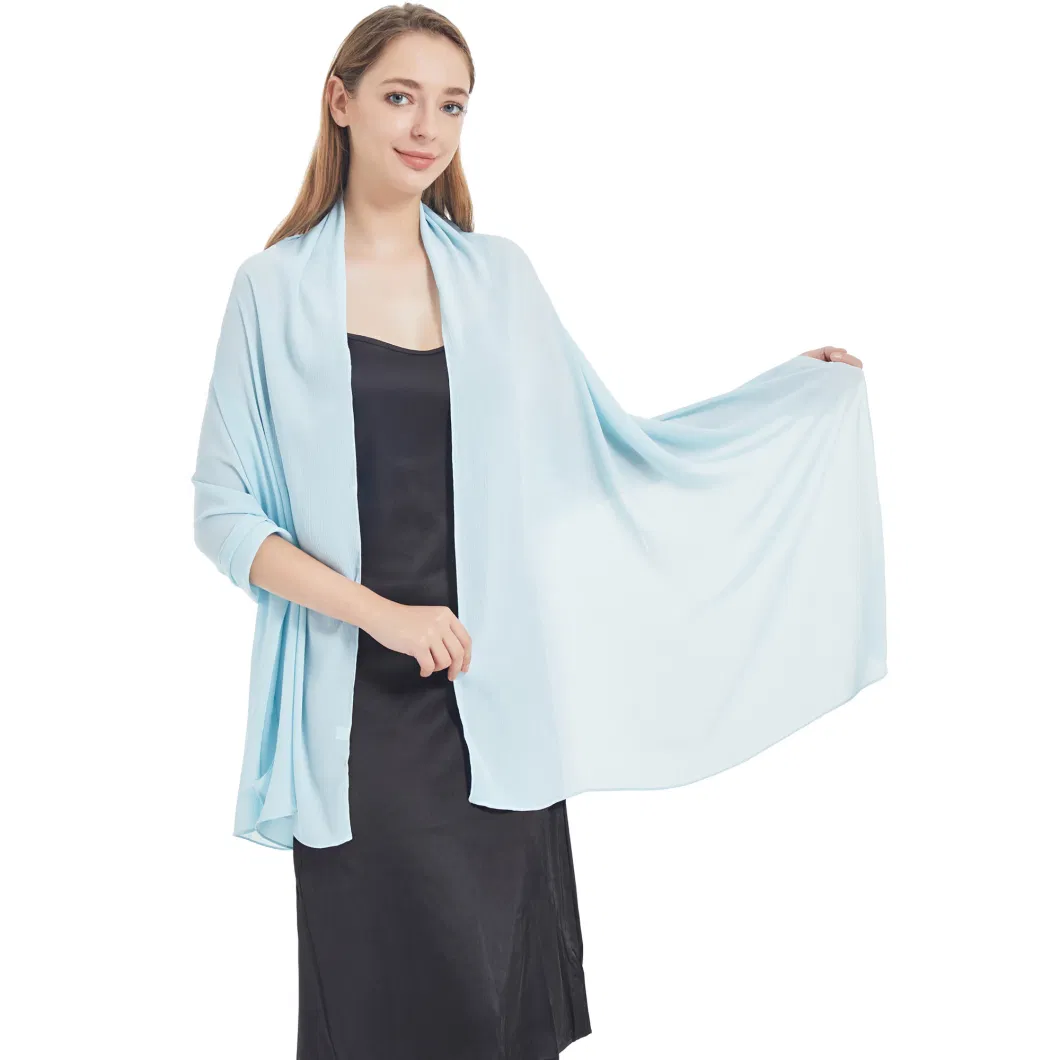 Elegant Women Light Blue Chiffon Poncho Shawls and Wraps Scarf