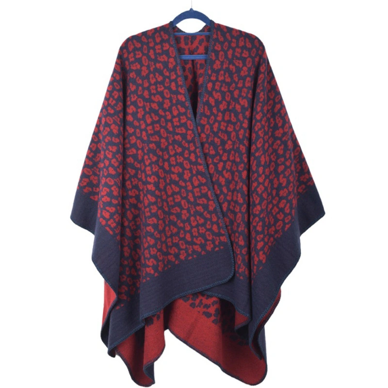 Winter Polyester Wrap Jacquard Shawl Leopard Pattern Poncho Women Cape