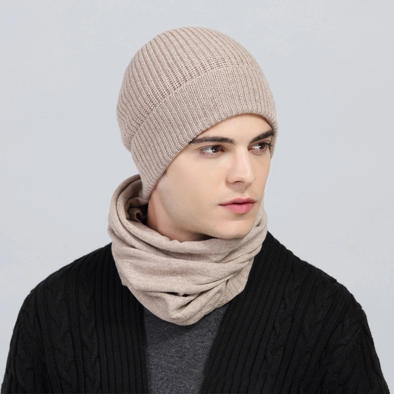 Winter Fashion Man 100% Merino Wool Beanie Hat and Infinity Scarf