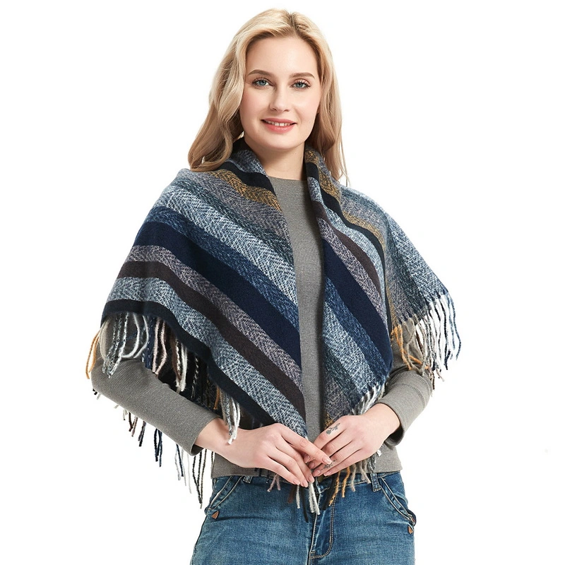 Wholesale Striped Neck Warmer Checked Print Square Scarf