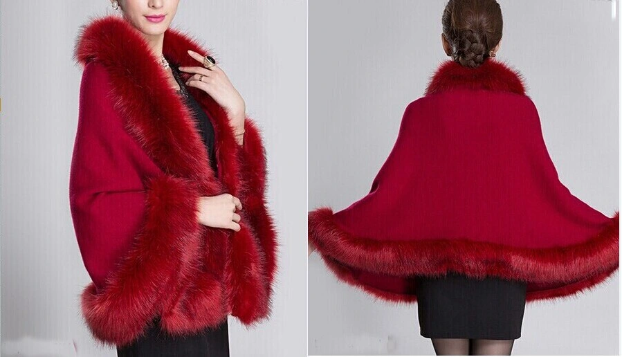 Oversized Knitted Cardigan Cape Coat Fox Fur Shawl