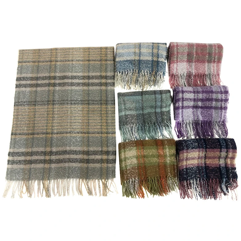 Hot Selling 100% Acrylic Knitted Shawl Fashion Winter Lady Plaid Woven Fringe Scarf