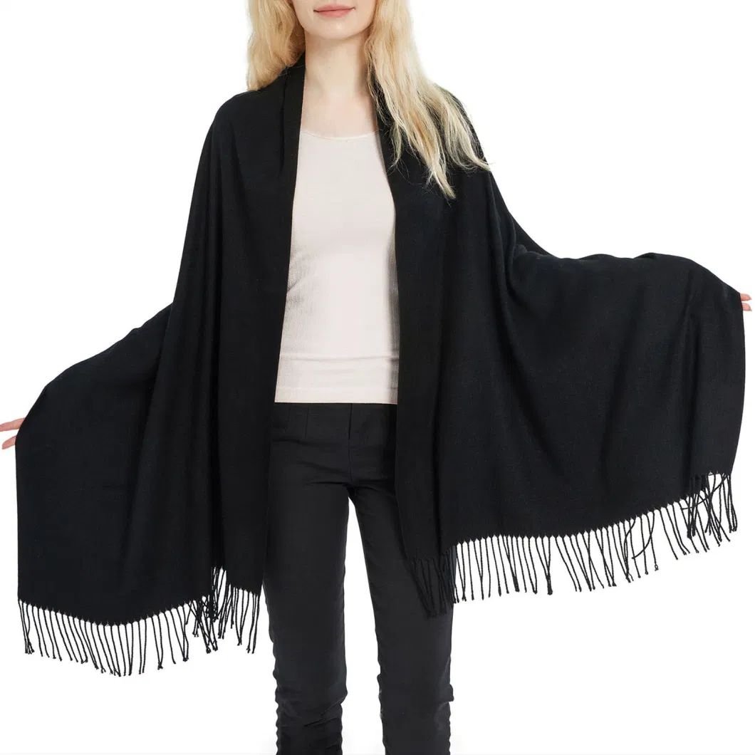 All Season Ladies Medium Thickness Black Pashmina Wool Shawls and Cape Wraps