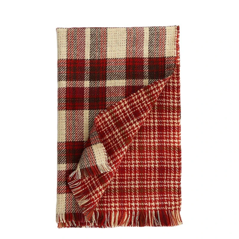 Double-Sided Plaid Multi-Color Winter Cashmere Tassel Classic Retro Polyester Cotton Lady Scarf