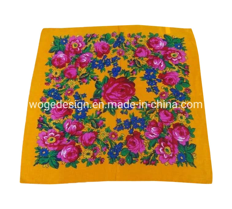 Fashion Yiwu Manufacturers 70*70cm Scarves Wrap Hijab Print Women Acrylic Square Gold Lurex Glitter Muslim Floral Scarf
