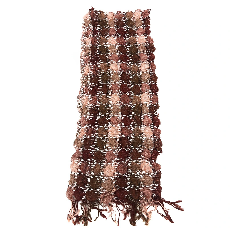 Custom Design Plaid Scarf Women Knitted Long Double Tassels Lady Polyester Scarves