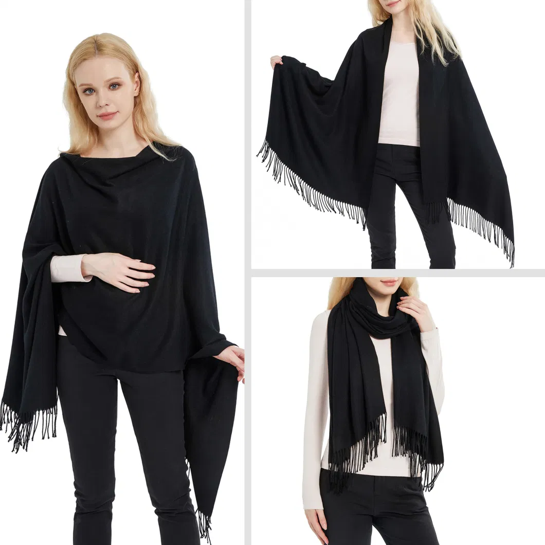 All Season Ladies Medium Thickness Black Pashmina Wool Shawls and Cape Wraps