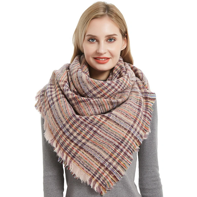 Custom Winter Thick Ladies Square Plaid Scarf with Tassel