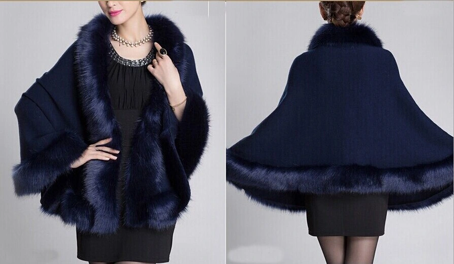 Oversized Knitted Cardigan Cape Coat Fox Fur Shawl