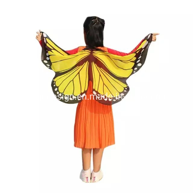 Kid Wider Wing Halloween Party Wraps Costumes Cape Dress Accessory Print Chiffon Polyester Butterfly Shawls for Dancing Cosplay