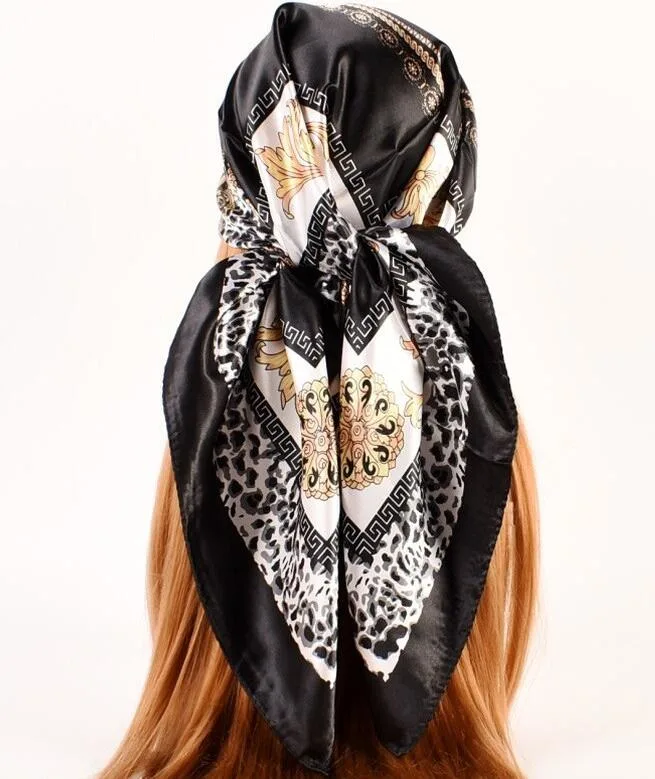 Autumn Winter New 90cm Square Leopard Print Chain Women&prime; S Fashion Satin Scarves