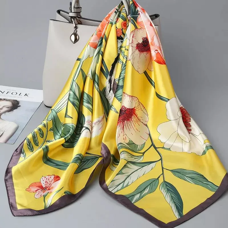 Head Silk Like Designer Scarf Women&prime;s Fashion Pattern Large Square Satin Headscarf