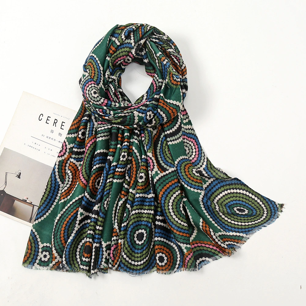 Wishes Scarf Concentric Circle Abstract Print Warm Scarf Retro Turban Ladies Casual Sun Shawl