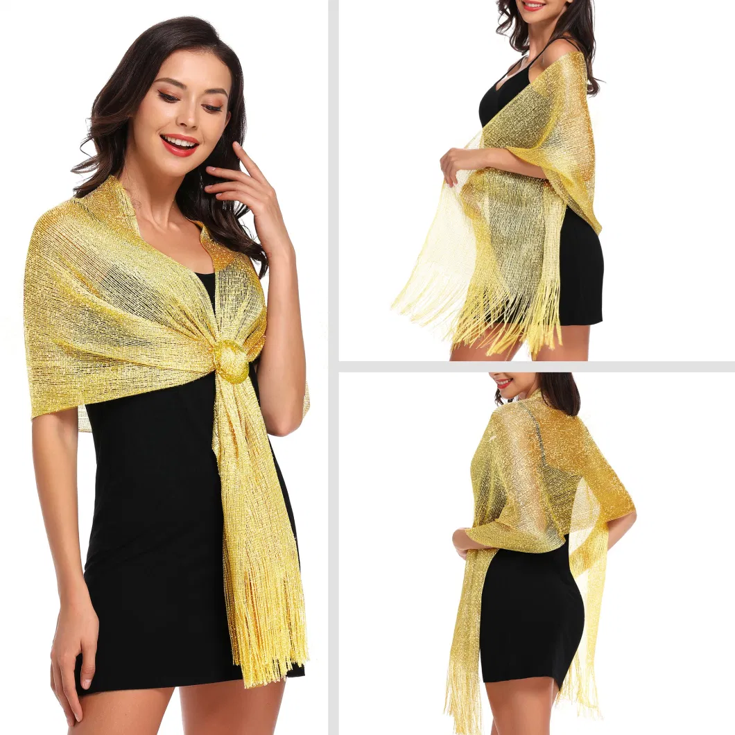 Ladies Summer Light Shimmering Metallic Dressy Party Shawls and Wraps