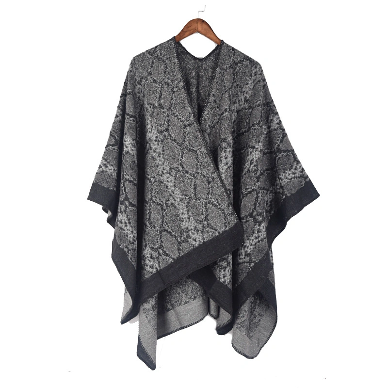 Fashion Vintage Geometric Knitting Pattern Winter Thick Warm Women Woven Poncho Shawls