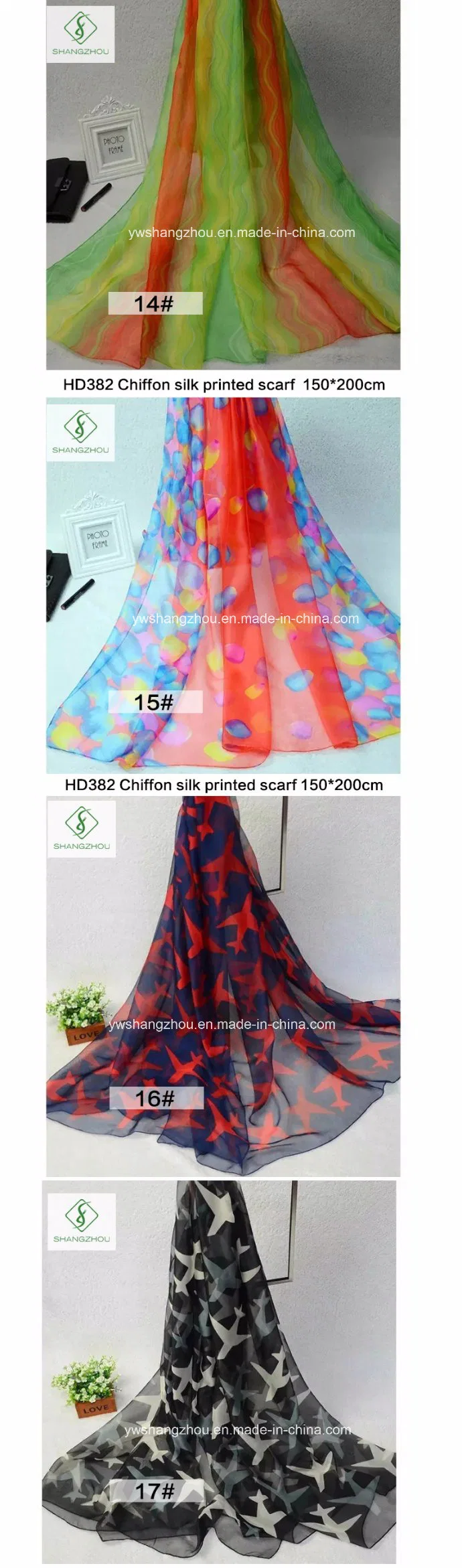 Newest Fashion Lady Chiffon Silk Scarf Flower Printed Shawl