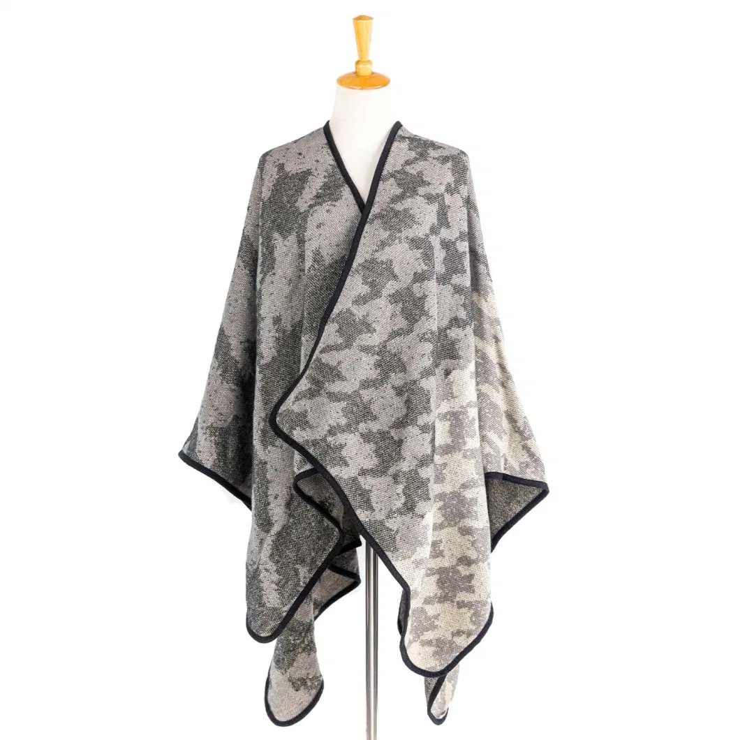 Outerwear Spring Autumn Woman Grey Warmth Apparel Oversize Double Sides Soft Front Open Lattice Tartan Arts Character Casual Shawl Sweaters Cape Blanket Poncho