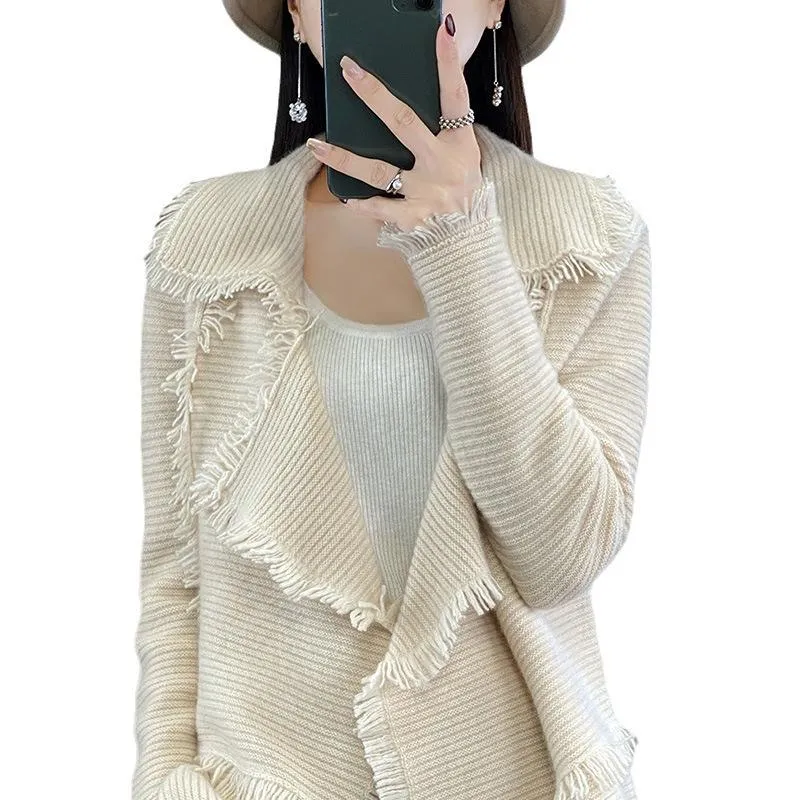 2023 New Knitted Wool Cardigan Women&prime;s Autumn and Winter Languid Loose Shawl Sweater Cashmere Coat